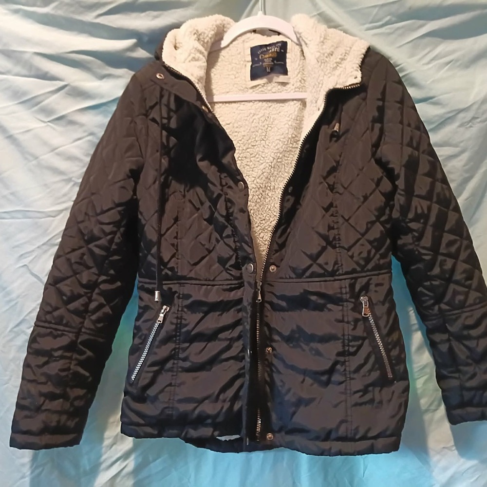 Cavalini Black Quilted Puffer Jacket with Sherpa Hood